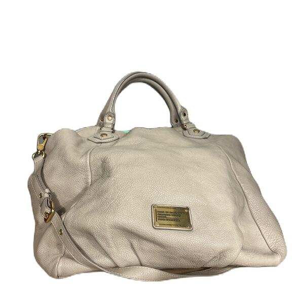 EUC Marc Jacobs Large Q FRAN BAG Cream Pebble Leather Brass Hardware Crossbody - Picture 4 of 16